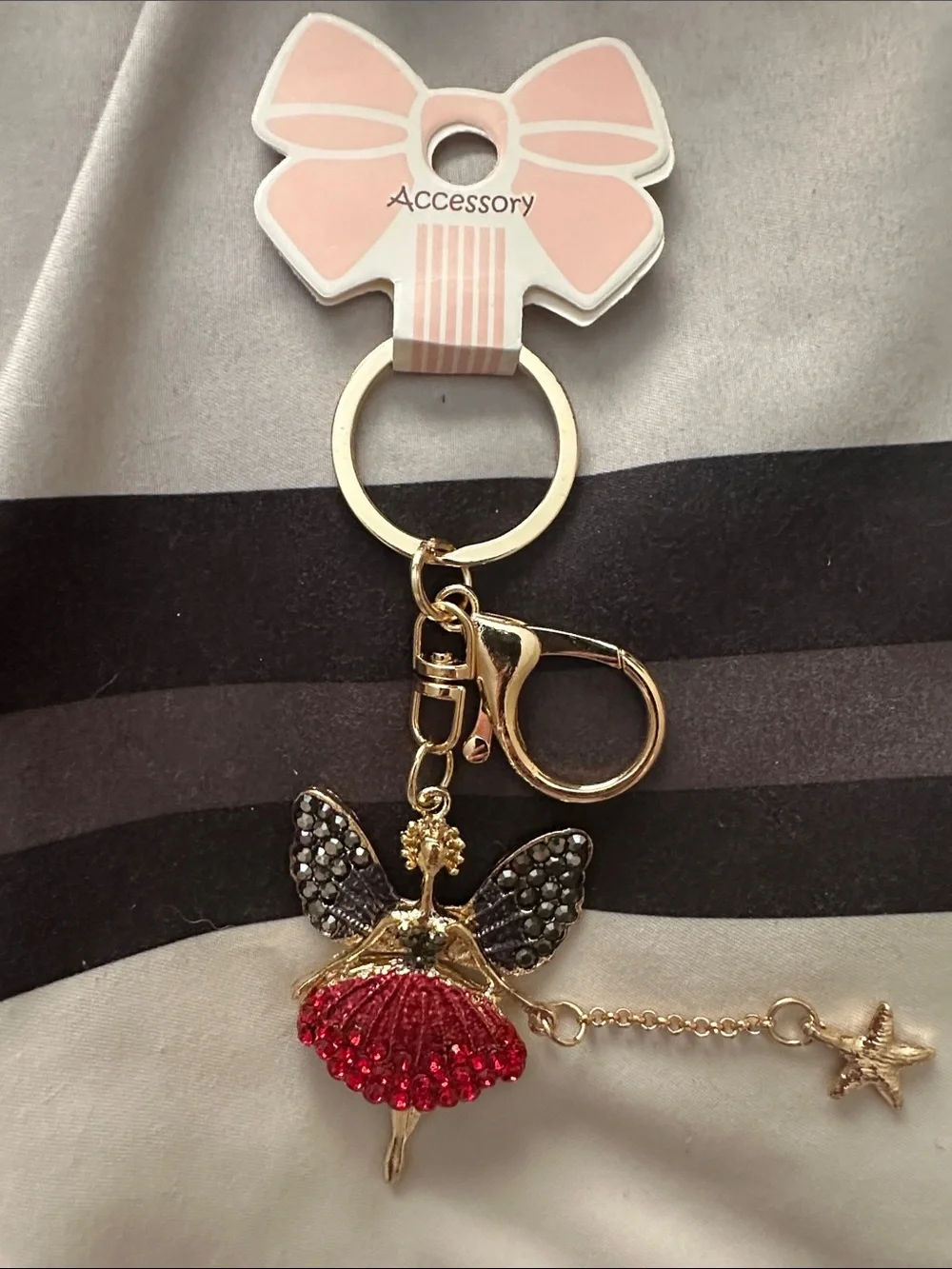 Source Unknown Pink & Gold Fairy Ballerina Keychain with Red Crystal Skirt
